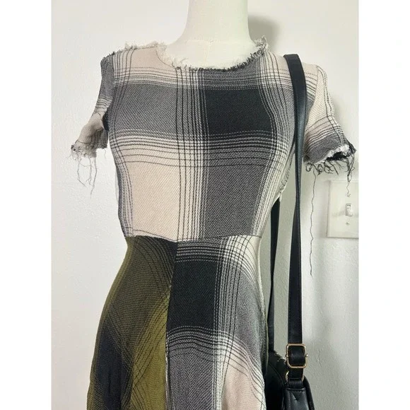 ZARA Plaid Patchwork Raw Hem Midi Dress Women Size S - Picture 3 of 7